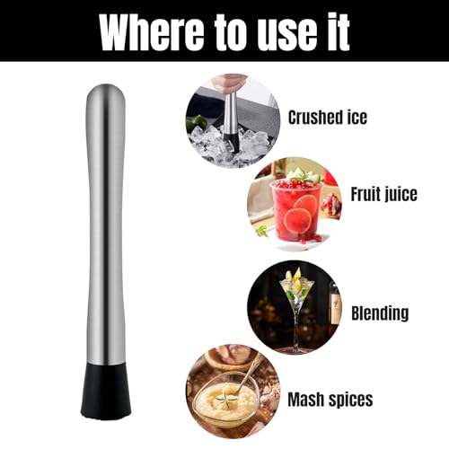 Cocktail Muddler,Stainless Steel Cocktail Muddler,Stainless Steel Muddler,Fruit Mixer Bartending Tool,for Cocktail Pestle,Cocktails Muddler,Silver Alcohol Small Ice Crusher,Herb Masher Crusher - Image 6