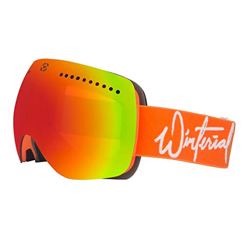 Winterial Magnetic Ski and Snowboard Goggles, Includes 2 Interchangeable Lens and Case, One Size Fits All, Orange