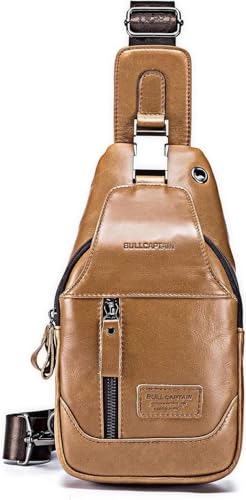 Bolso de pecho de cuero elegante para hombre con diseño cuadrado vertical en marrón