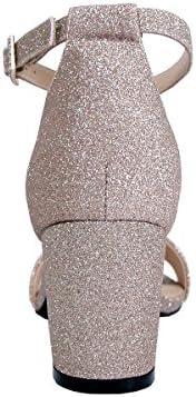Floral Adele (DP877) Women's Wide Width Satin Glitter Block Heel Ankle Strap Sandals Champagne 9 | Image 3