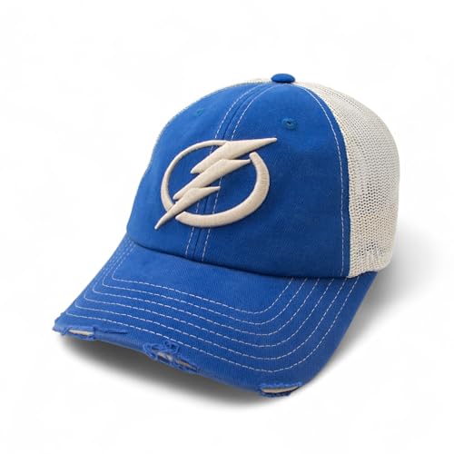 AMERICAN NEEDLE Officially Licensed NHL Hockey Orville Team Hat Distressed Dad Cap Adjustable Authentic New (Tampa Bay Lightning (Royal/Stone))