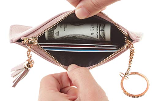 2 Pack Women Coin Purse Change Wallet Coin Pouch Card Holder Clutch with Key Chain Ring Tassel Zip by Gostwo(Pebble Pink Light)