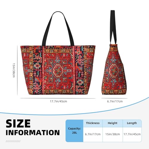 Persian Rug Design Oversized Beach Tote With Zipper Pockets – Lightweight, Washable, And Spacious Travel Bag, Beach Vacation Essentials For Women4