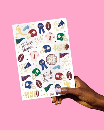 xo, Fetti Football Temporary Tattoos - 64 Gold Foil Styles | Varsity Birthday Decorations, Tailgate Supplies, School Sports Party Favor, Kids Party Favor, College Gameday