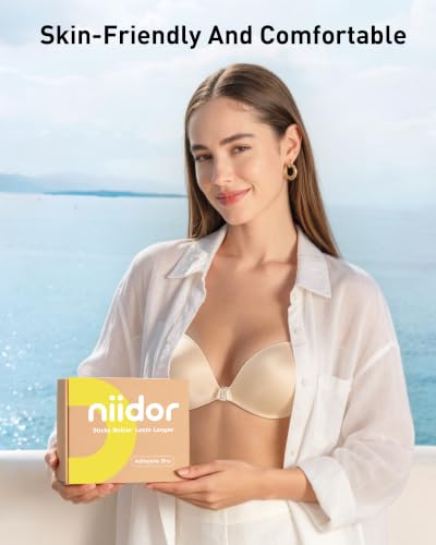 Image of Niidor Adhesive Bra Strapless Ultra Sticky Invisible Push up Silicone Bra Multiple Colors Sizes Reusable for Backless Dress