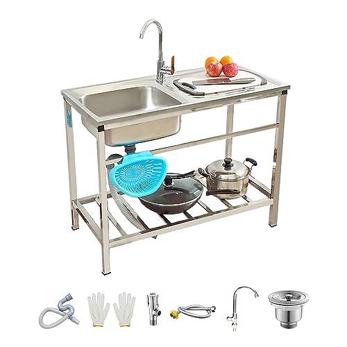 Fregadero Comercial de Acero Inoxidable, Fregadero de Cocina Con Grifo, Fregadero Exterior Independiente, Fregadero Industrial Para Cafetería, Bar, Hotel, Garaje, Lavadero ( Size : 75x40xH75cm )