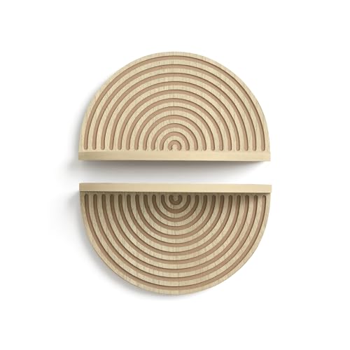 Image of American Art Decor Natural Boho Arched Lunar Ledges Wall Shelf, Wood 2 Piece Floating Bookshelf for Wall, Modular Arch Display Shelf for Bedroom Bathroom Kitchen Living Room Decor, 6.62 inch H x 11.75 inch L