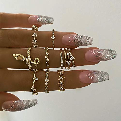 Cathercing 9 Pcs Women Rings Set Knuckle Rings Bohemian Rings for Girls Vintage Gem Crystal Rings Joint Knot Ring Sets for Teens Party Daily Fesvital Jewelry Gift