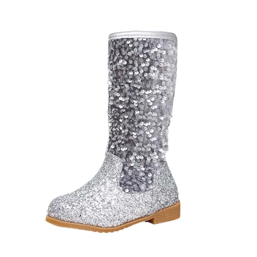 IWIHMIV Princess Dress Up Boots for Girls High Boots with side Zipper Glitter Round Toe Mid Calf Riding Long Booties