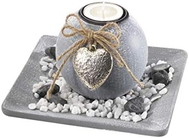 Deco bowl square in stone look with candle holder for 1 candle