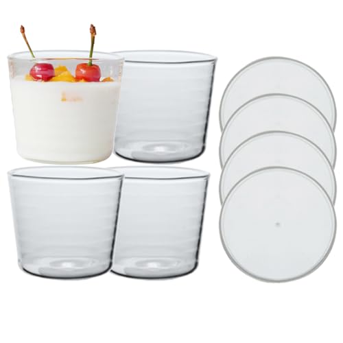 HZIYOU Set di 4 ciotole in vetro trasparente per la preparazione dei pasti, coperchi a tenuta stagna, adatte al microonde e alla lavastoviglie, per conservare alimenti, tazze per crema pasticcera,