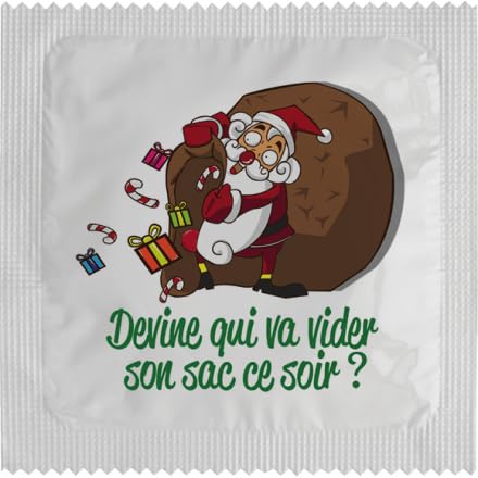 Préservatif humoristique - modèle Au pied du sapin - En Latex Fin et résistant - Imprimé en France - Capote rigolo pour homme - cadeau parfait (Devine qui...