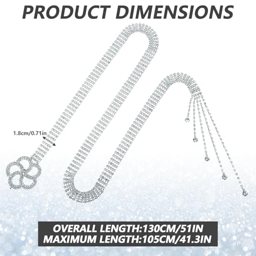 JIEYAO Large Rhinestone Waist Belt for Women, Silver Crystal Chain Belt Adjustable Sparkle Dressy Belts With Flower Buckle3