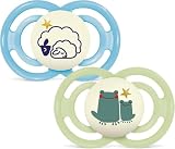 MAM Perfect Night Confezione Doppia Succhietto 6+ Mesi (Set da 2), Ciuccio MAM 6-16 mesi che si illumina al buio, Kit da 2 accessori neonato per lo sviluppo orale con porta ciuccio, Verde/Azzurro