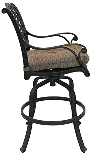 Nassau Outdoor Patio 4 Swivel Barstools 30" High Cast Aluminum Dark Bronze, Walnut Cushions #TOP3