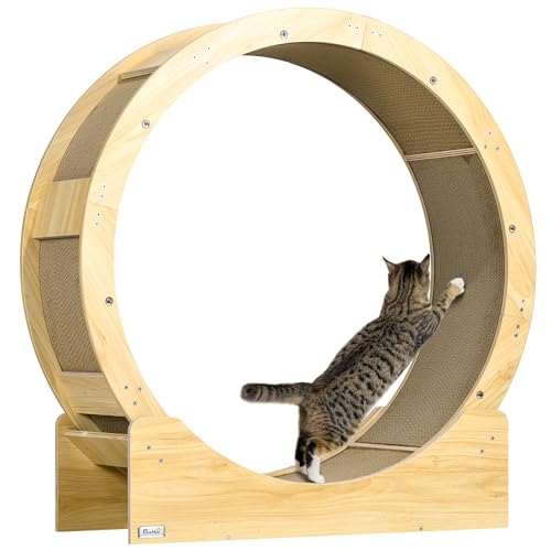 PawHut Roue d'exercice pour chat 91 cm, grande roue de course avec frein sécurisé et tapis de grattage amovible, tapis roulant ultra silencieux, pour perte...