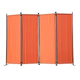 Angel Living Paravent 4tlg Sichtschutz,Faltbildschirm Raumteiler Sichtschutz aus Stahl und Polyester (Orange)