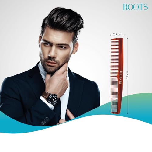 ROOTS Classic Comb | Dual Teeth For Styling & Detangling | Rounded Teeth prevent Hair damage | For Women with Straight, Long, silky, Wavy Hair | Wet & Dry use | Length - 6.4 Inch | Model No - 9A