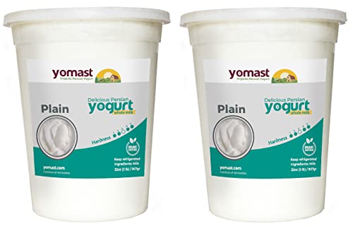 Yomast Organic Yogurt Plain 64oz (Pack of 2) – Whole Milk, Probiotic-Rich, Thick & Creamy