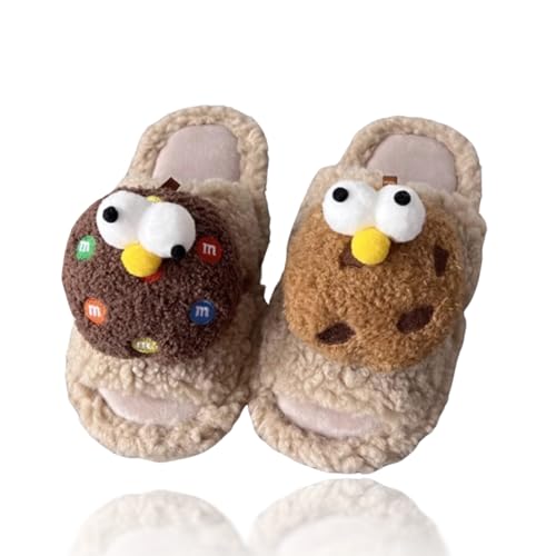 LilRoot Cute Cartoon Fuzzy Slippers for Winter Funny Cookie Fluffy Slippers Warm Soft Memory Foam Non-Slip Slippers for Women Lounging