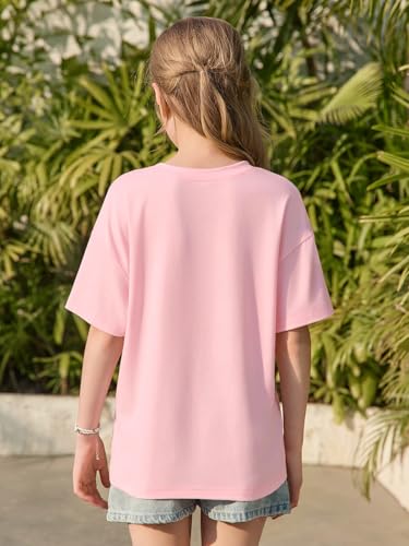 Image of Haloumoning Girls Short Sleeve T-Shirts | Kids, Summer,girls shirts,versized t shirts,Girls T-Shirts,Oversized Tops, Casual Crewneck, Basic Tees 5-14Y