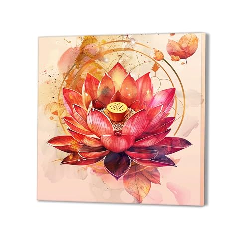 Image of PAINTINGMANTRA Vastu Lotus Flower Stretched Canvas Painting for Living Room | Floral Canvas Artwork Wall Decor Art For Livingroom, Bedroom, Office, Hallways - 22x22 Inch