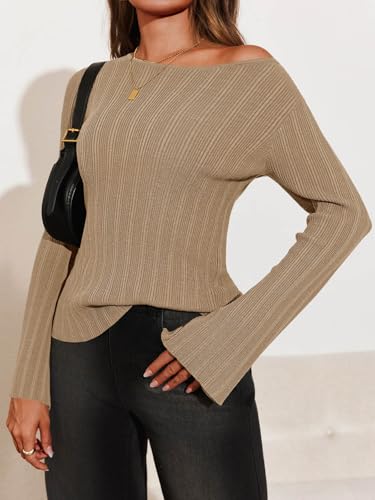 Image of Cicy Bell Womens Bell Long Sleeve Tops Going Out Knitted Fall Pullover Lightweight Sweater Shirts