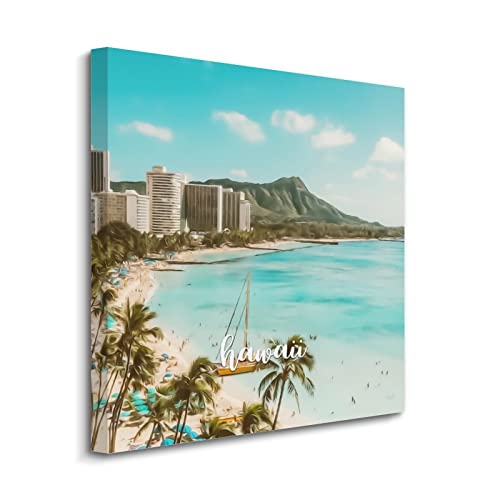 Toile murale hawaïenne côtière Yelolyio 40x40 cm rustique avec cadre