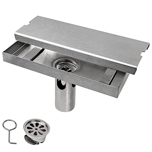 Canaleta de Desagüe 20 cm Plateado, TIANLIN Anti-Olor Piso Desagüe de Acero Inoxidable Lisa, la Desague Ducha Tiene Dos Modos de Drenaje, Eficaz contra Olores e Insectos