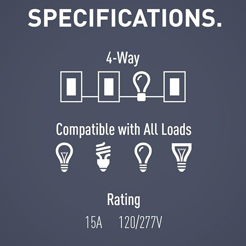 Image of Legrand radiant TM874WCC6 15 Amp Rocker Wall Switch, 4-Way Decorator Light Switches, White (1 Count)