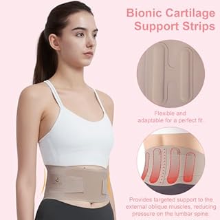 RANDY SUN Ultra Thin Back Brace, Lightweight Breathable for Women & Men, Invisible Lumbar Support Belt for Lower Back Pain Relief and Posture Correction Beige S/M(Waist:26"-28")
