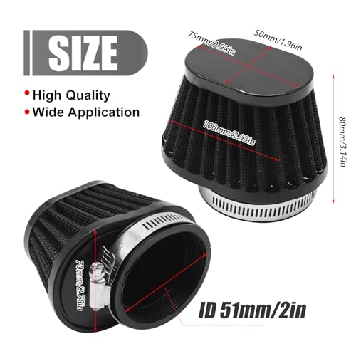Image of 51mm 2 inch Motorcycle Air Filter Black Clip-on Air Filter Mushroom Head Intake Filter for Motorcycle Car and Mini Bike Cold Air Filters (Pack of 2)
