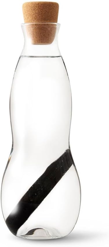BLACK+BLUM - Eau Carafe With Charcoal Water Filtration Stick - Glass Water Filter Jug - Borosilicate Glass Pitcher with Natural Cork and Silicone Cover - 1L