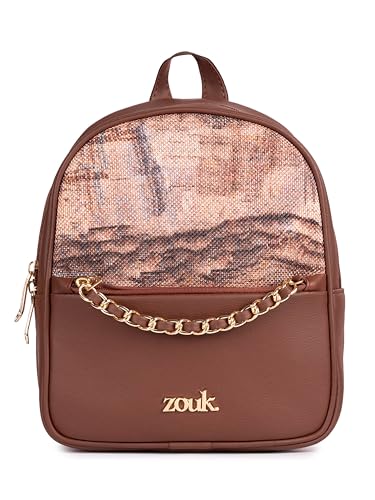 Image of ZOUK Mayra Mini Daypack | Stylish Vegan Leather Backpack for Women with Water-Resistant Lining | Handcrafted Small Day Bag with Gold Zip & Adjustable Straps |