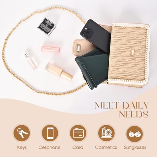 Straw Crossbody Bags for Women, Summer Fashion Straw Purses and Handbags Shoulder Raffia Clutch Bag with Pearls4