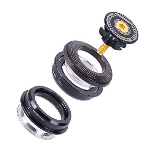 QOTSTEOS 4444S Écarteur de casque de vélo de montagne 44 mm 1-1/8" Entretoise de casque avec capuchon de tige, écrou étoile de casque, fourche intérieure droite en alliage d'aluminium Noir Cover