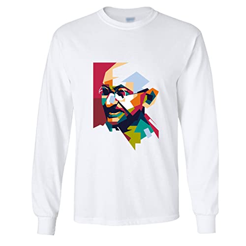 T-shirt long blanc Mahatma Gandhi Hindi pour homme grande taille du S au 5XL