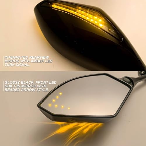 Image of Side Mirrors with Yellow LED Turn Indicators | Adjustable Rearview Mirrors for Burgman Forza Kit | R15 | Pulsar Rs | Apache Rtr 310 Piano Black (Set of 2)