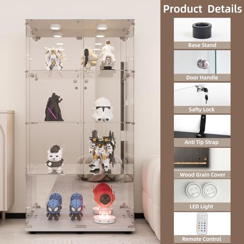 Image of Beauty4U White Glass Display Cabinet with LED&Mirror, 4-Shelf Curio Cabinet