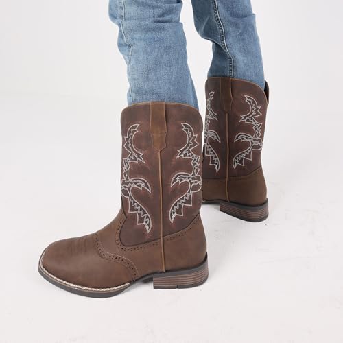 Mens Cowboy Boots Square Toe Western Boots Pull On Slip Resistant Work For Men Traditional Country Mid Calf Chunky Heel Embroidered Ankle Booties4