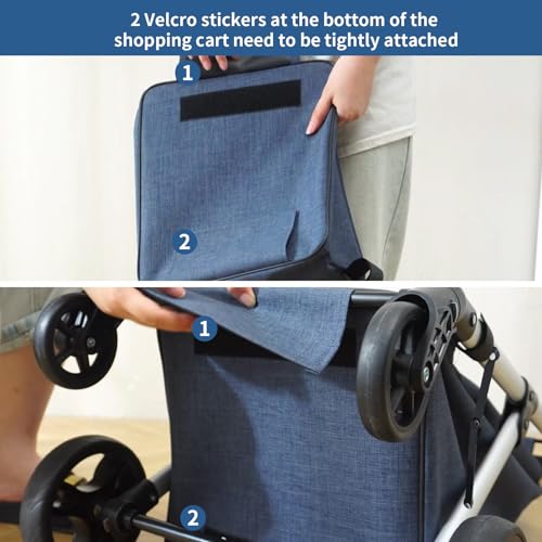 LEUYA ABC Einkaufstrolley, 4 Räder Aluminium Einkaufswagen, 46L Faltbarer Einkaufstrolley mit isolierter Kühltasche (Blau) – Bild 8