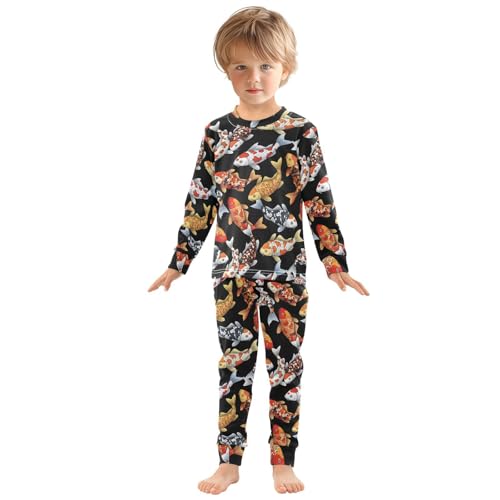 Pajama Sets Long Sleeve Koi Fish on Black Soft Comfy Sleepwear 2 Piece PJS 3-8T2