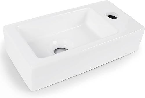 Fregadero de cerámica Liberty para montaje en pared, fregadero de baño pequeño rectangular, perfecto para espacios pequeños, 14.5 pulgadas de largo