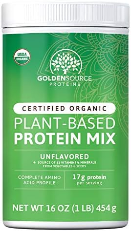 Organic plant based protein powder from GoldenSource Proteins, Unflavored, Vegan protein powder, Organic Pea protein and Brown Rice, Low Net Carbs, Non GMO, Dairy free, 18 Servings
