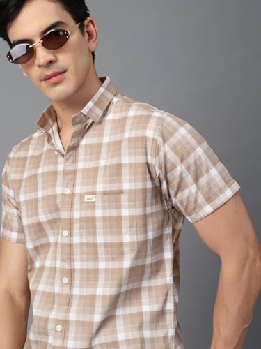 Image of Majestic Man Men's Slim Fit Premium Pure Cotton Plaid Check Half Sleeve Casual Shirt