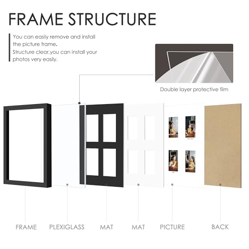 Image of DUENPY 7.2x9.5 Polaroid collage frame for Polaroid 2x3 Mini Instant Prints Photo with 4 Openings, Mini Picture Frames Wall Display with Polished Plexiglas Balck