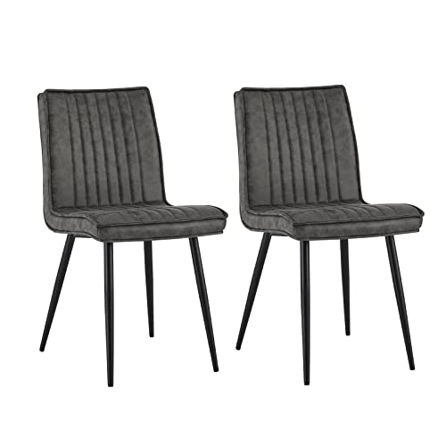 Clipop Upholstered Modern Dining Chairs Set Of 2, Leathaire Kitchen Dining Chair With Back,Black Metal Legs, Armless, Leisure Side Chairs For Bedroom Living Room Lounge, Grey #TOP7
