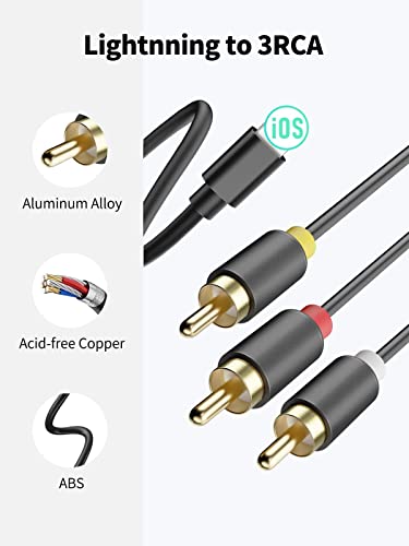 Yehua Rca Conversion Cable For Lightning, Av Converter Cable For Iphone, 3Rca Adapter Compatible With Ipad To Hdtv/Blu-Ray/Pal(78.7Inch) #TOP4