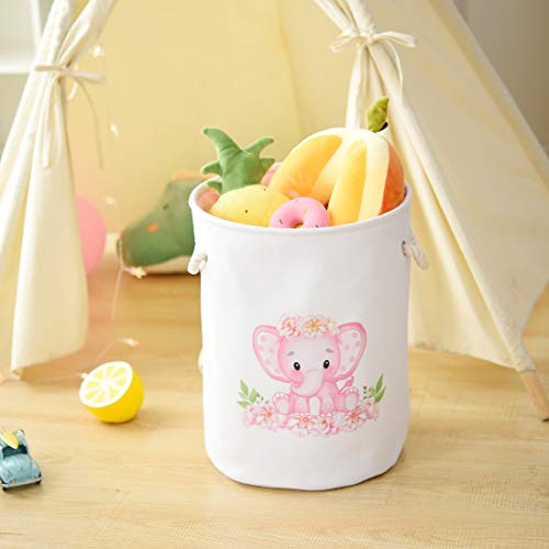 Inough Pink Baskets Laundry Baskets Kids Laundry Hamper, Pink Baby Hamper Elephant Basket Large Collapsible Kids Hamper With Handles Waterproof Storage Basket For Dormitory Laundry Kidsroom #TOP3