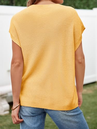 Image of Imily Bela Summer Fall Short Sleeve Sweater for Women | 2026 Crew Neck Ribbed Knit Vests Trendy Pullover Tops，Sweater Tank Tops，Sweater Vest